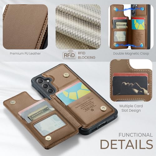 Kowauri for Samsung Galaxy S23 FE Case, PU Leather Wallet Case for Women Men with RFID Blocking Card Holder Slot Magnetic Closure Shockproof Protective Phone Cover for Samsung Galaxy S23 FE,Brown - color: Brown