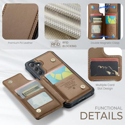 Kowauri for Samsung Galaxy S23 FE Case, PU Leather Wallet Case for Women Men with RFID Blocking Card Holder Slot Magnetic Closure Shockproof Protective Phone Cover for Samsung Galaxy S23 FE,Brown - color: Brown