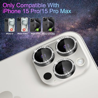 Camera Lens Protector for iPhone 15 Pro/15 Pro Max, Diamond Black - color: Diamond Black