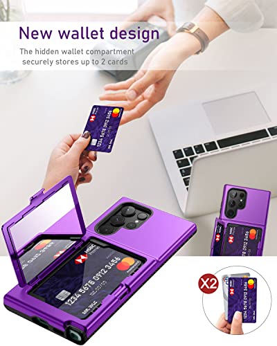WeLoveCase for Samsung Galaxy S22 Ultra Wallet Case with Credit Card Holder & Hidden Mirror, All-Round Protection Shockproof Phone Cover Designed for Samsung Galaxy S22 Ultra, 6.8 Inch Purple - color: Purple