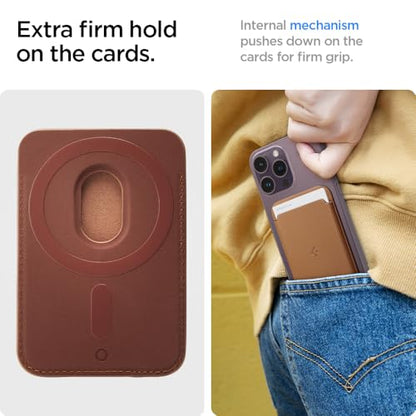 Spigen for MagSafe Wallet, Holds 3 Cards, Strong Magnet, Valentinus MagFit - color: PU Brown, size: 3-Cards