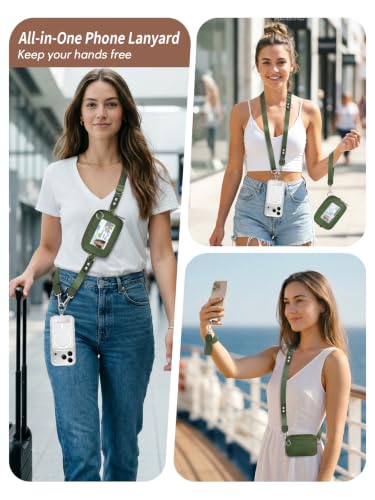Clip and Go Strap for Phone with Wallet Crossbody Lanyard Green - color: 1 Green