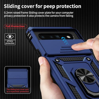 Vinve for Google Pixel 6 Pro Case with Slide Lens Cover, Military Grade Drop Protection, Magnetic Rotated Ring Holder Kickstand Protective Phone Case (Navy Blue) - color: Navy Blue ,Military Grade 2nd gen.