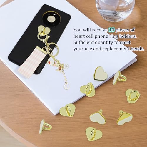 10pcs Heart Phone Charm Holder Metal Phone Finger Grip Hook - color: Gold