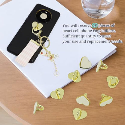 10pcs Heart Phone Charm Holder Metal Phone Finger Grip Hook - color: Gold