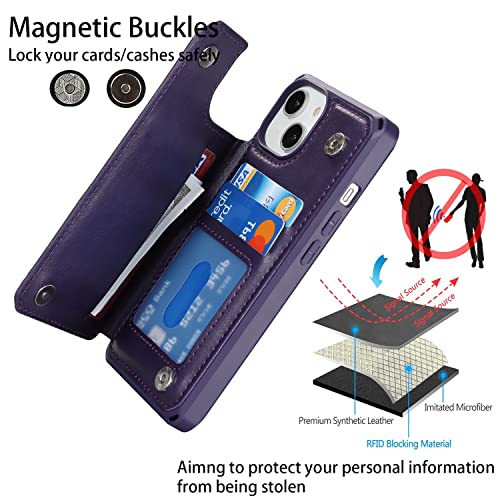 Cavor for iPhone 14 Wallet Case with Card Holder for Women, Dark Purple - color: C-Dark purple