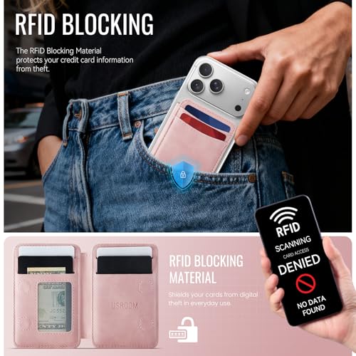 for Magsafe Wallet Magnetic RFID Blocking Card Holders, Rose Pink - color: Rose Pink
