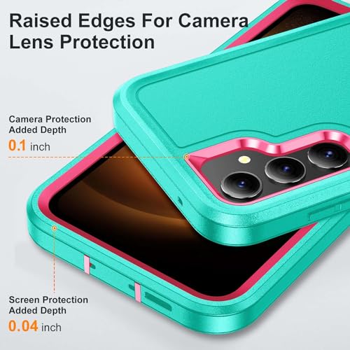 for Samsung Galaxy S23 FE Case with Kickstand Case 3-Layer Military Grade Protective Case Cover Silicone Heavy Duty Rugged Shockproof for Galaxy S23 FE Phone Case (Cyan+Rose Red) - color: Cyan+Rose Red