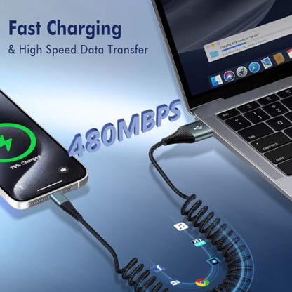 JUKEKUL 66W Braided Coiled USB A to USB C Fast Charging Cable 3FT (2Pack)