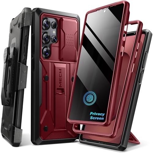 TONGATE for Samsung Galaxy S24 Ultra Case, 2 Front Frames & Stand, Maroon | Built-in Slide Camera Cover & Screen Protector, Military Grade Shockproof S24 Ultra Phone Case with Kickstand & Belt-Clip - color: Maroon
