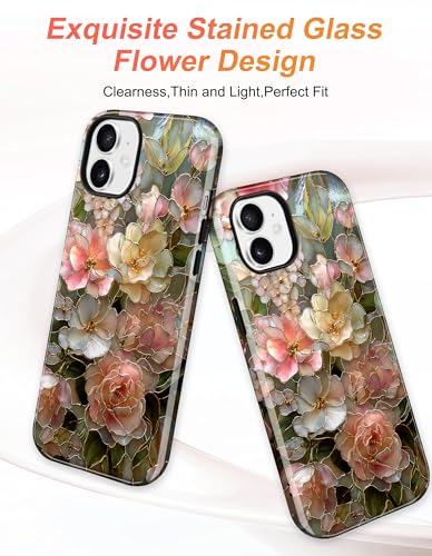 Magnetic Flower Phone Case for iPhone 17 Pro, Pink Yellow | Compatible with MagSafe, Cute Stained Glass Rose Aesthetic, TPU and PC Protective Phone Cover for Women Men Girls Boys - color: Pink Yellow Rose