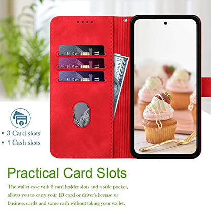for Samsung S21 Case Wallet Card Holder Strap (Red) | PU Leather Pattern, Card Slots, Cash Pocket, Kickstand, Magnetic Closure, Flip Cover, TPU Inner, Shockproof Protective - color: Red