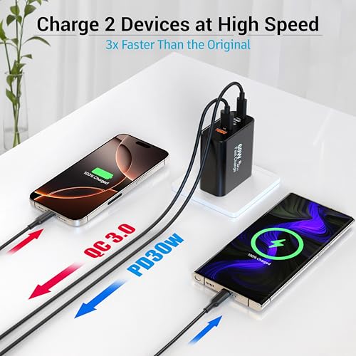 TZBAY 2-Pack USB C Charger Block, 60W 5 Ports Wall Charger Fast Charging - color: Black 2Pack