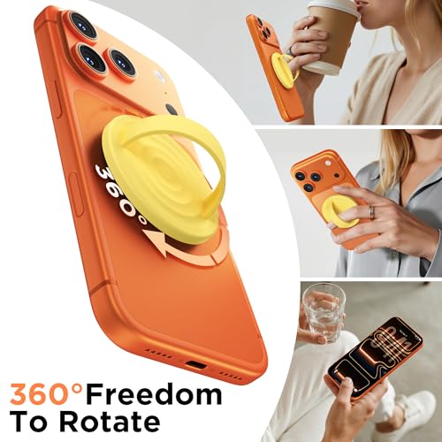 Magnetic Phone Grip Ring, Compatible with MagSafe, Upgraded Liquid Silicone for Secure Comfort, Rotating Finger Loop Ring Grip Holder for iPhone 17/16/15/14/13/12 Pro Max Plus, Yellow - color: Yellow