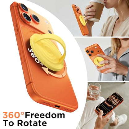 Magnetic Phone Grip Ring, Compatible with MagSafe, Upgraded Liquid Silicone for Secure Comfort, Rotating Finger Loop Ring Grip Holder for iPhone 17/16/15/14/13/12 Pro Max Plus, Yellow - color: Yellow