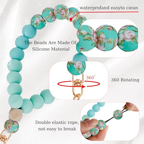 Silicone Beaded Phone Wrist Strap for Women, Elastic Wristlet - color: Mint Green