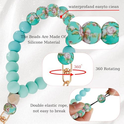Silicone Beaded Phone Wrist Strap for Women, Elastic Wristlet - color: Mint Green