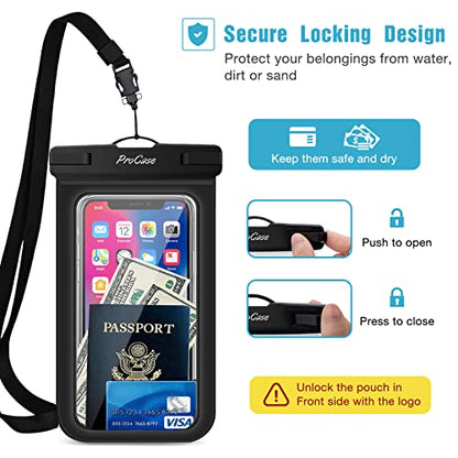 ProCase 2 Pack Waterproof Phone Pouch Case, 7" Universal Underwater Cellphone Dry Bag for iPhone 17 Air 16 15 14 13 Pro Plus Max 12 11, Galaxy S24 S23 S22 Ultra Pixel -Black - color: Black