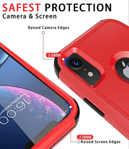 Diverbox for iPhone Xr Case [Shockproof] [Dropproof] [Dust-Proof],Heavy Duty Protection Phone Case Cover for Apple iPhone XR - color: Red-3in1