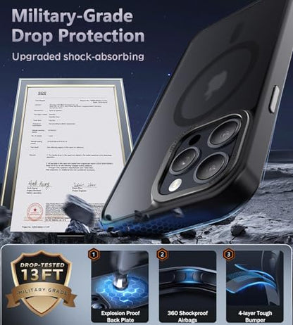 Newfuture Magnetic for iPhone 13 Pro Max Case Matte Shockproof, Black | Military Drop Protection, Slim Matte Anti-Fingerprint, Compatible with Magsafe, Camera Guard, Translucent Protective Cover - color: Black, size: iPhone 13 Pro Max 6.7 inch