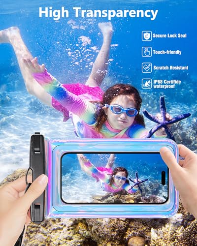 Floating Waterproof Phone Pouch - Dazzling Purple, Up to 7.5" | Touchscreen, IP68 Waterproof Phone Case, Adjustable Lanyard, Fits All Phones - Kayak Beach Cruise Ship Travel Essentials - color: Dazzling Purple
