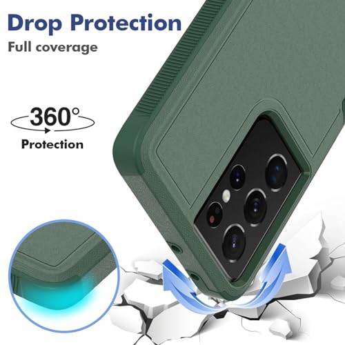 for Samsung Galaxy S21 Ultra Case: Dual Layer Protective Heavy Duty Cell Phone Cover Shockproof Rugged with Screen Protector - Military Protection Bumper Tough - Samsung Galaxy S21 Ultra, Dark Green - color: Dark Green (PC) + Dark Green (TPU)