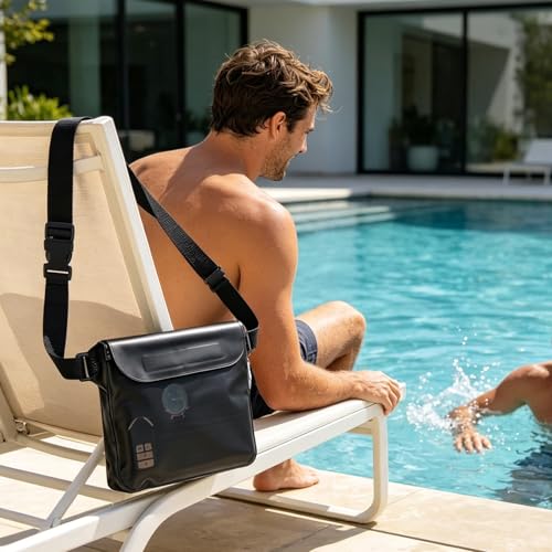 Waterproof Phone Bag, 3 Layer Sealed Submersible Pouch Touchscreen Swimming Case Adjustable Crossbody Waist Pack - color: Black