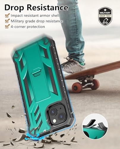 SOiOS for iPhone 13/14/15 Phone Case with Built-in Screen Protector Green | with Kickstand, 20FT Military-Grade Drop Shockproof Protection, Durable Matte Textured, Rugged Heavy Duty iPhone 16e Cover - color: Green