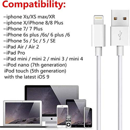 iPhone Charger Cable SHARLLEN Lightning Cable Mfi Certified 5Pack(3ft/3ft/6ft/6ft/10ft) USB Fast Long iPhone Charging Cords Compatible iPhone XS/Max/XR/X/8/8P/7/7P/6/6S/iPad/iPod/IOS (White)