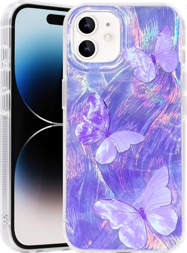 Compatible with iPhone 11 Case,with [Shockproof Protective][Camera Protection] Cute Butterfly Aesthetic Phone Cover Anti-Yellowing Soft Slim Cover for Women Girl-Purple - color: Purple Butterfly, size: iPhone 11