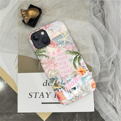 Case for iPhone 13 14, Cute Phone Case, Aloha Summer Collage | Hybrid 2-Layer Phone Cover，Military-Grade Protection Durable Shockproof Anti-Scratch Cases - color: Pink Aloha Summer Collage, size: Iphone 13/14