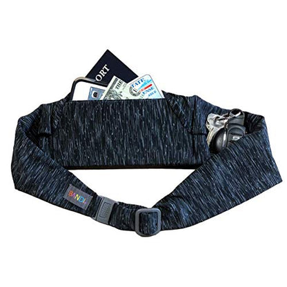 BANDI Running Belt for Women & Men – USA Made No-Bounce Adjustable Waist Pack & Secure Fanny Pack – Fits All Phones, Gels & Essentials – Zipper-Free, Medical Device Friendly - color: Strata Black/Gray