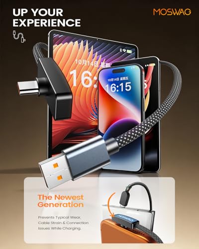 MOSWAG 90 Degree USB to C Cable 30W 2Pack 6.6ft Fast Charging Right Angle - size: 6.6ft+6.6ft