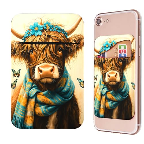 Phone Credit Card Holder Stick on, Cell Phone Pocket Self Adhesive Stretchy Stick on Wallet ID Credit Card Case Pouch Sleeve with Flap for All Smartphones, Blue Towel Cow - color: Blue Towel Cow