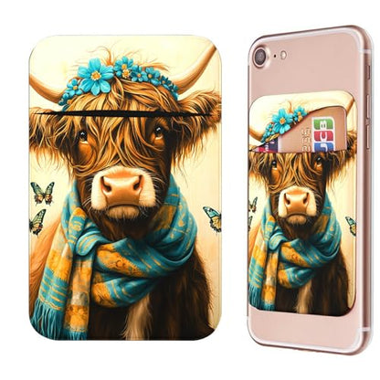 Phone Credit Card Holder Stick on, Cell Phone Pocket Self Adhesive Stretchy Stick on Wallet ID Credit Card Case Pouch Sleeve with Flap for All Smartphones, Blue Towel Cow - color: Blue Towel Cow