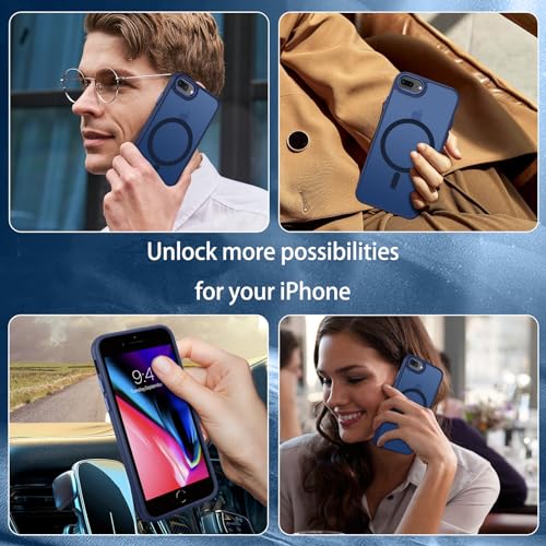 DUEDUE for iPhone 8 Plus Case, iPhone 7 Plus Phone Case Magnetic[Compatible with Magsafe], Translucent Matte Back Protective Cover Shockproof Cases for iPhone 7 Plus/8 Plus, Deep Blue - color: Blue