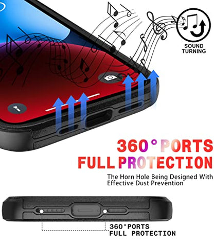 Diverbox for iPhone 14 Case [Shockproof] [Dropproof] [Tempered Glass Screen + Camera Lens Protector] Heavy Duty Protection Phone Case Cover for iPhone 14 6.1inch - color: BLACK-3in1