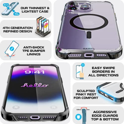 REBEL Clear Case for iPhone 14 Pro Max [Crystal Series Gen-4] Strong MagSafe Compatible, Anti-Scratch, Non-Yellowing, Protective Shockproof Bumpers, Metal Buttons, 6.7 Inch Phone 2023 (Crystal Black) - color: Crystal Black, size: iPhone 14 Pro Max