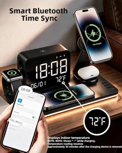 7-in-1 Magnetic Wireless Charging Station with Digital Clock & LED Lamp