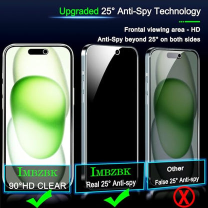 IMBZBK 3 Pack Privacy Screen Protector for iPhone 15 Plus, Tempered Glass - size: 15 Plus 6.7 inch