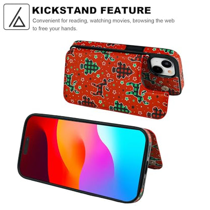 HAOPINSH for iPhone 13/14 Wallet Case with Card Holder, Christmas Santa Tree Deco Pattern Back Flip Case PU Leather Kickstand Card Slots Case for Women Girls, Double Magnetic Clasp Shockproof 6.1" - color: Santa deco