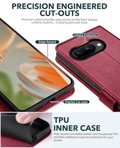 OCASE Compatible with Google Pixel 10a Wallet Case, PU Leather Flip Folio Case with Card Holders RFID Blocking Kickstand [Shockproof TPU Inner Shell] Phone Cover 2026, Red - color: Red