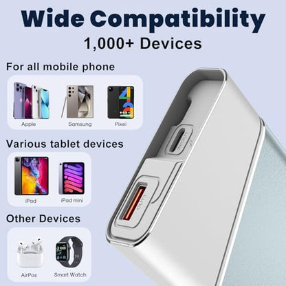 Aaoyun Portable Charger Power Bank, 20000mAh 22.5W PD Fast Charging Powerbank with Built-in USB C Cable, External Phone Battery Pack for iPhone 17/16/15 Samsung S24 Android etc - color: Blue