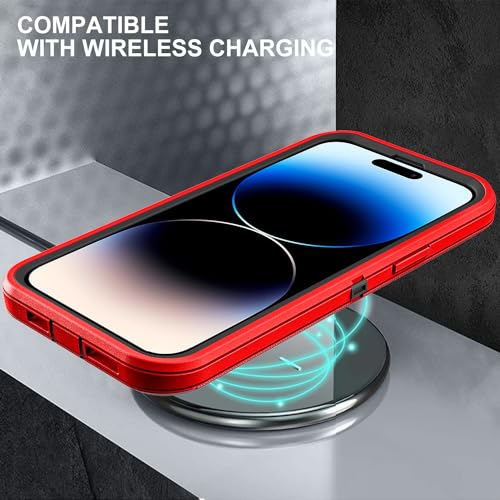 YKHJKLEC for iPhone 14 Pro Case, Military Grade 3 in 1 Heavy Duty Shockproof/Drop Proof/Dust Proof Case with 2Pcs Tempered Glass Screen Protector (Red/Black) - color: Red/Black