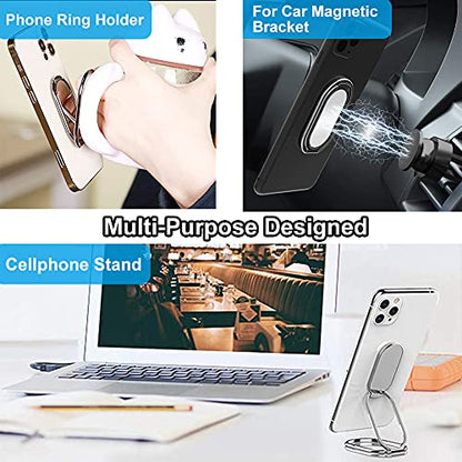 Cell Phone Ring Holder Finger Kickstand, CLZWiiN Foldable 360° Rotation Cellphone Stand for Desk, Office Desktop, Magnetic Car Mount, Metal Multi-Angle for Phone Back Grip (Silver) - color: Silver