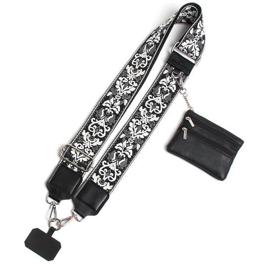 Phone Strap with Zippered Pouch, Clip and Go Strap for Phone with Wallet Crossbody - color: Black-bohemian Flower