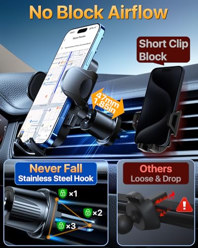Military-Grade Anti-Shake & 360° Rotatable Suction 2026 Upgraded Car Phone Holder Mount 90+LBS Safest Strongest & Patent Certs Dashboard Windshield Vent for iPhone 18 Pro Max 17 16 Samsung, Matt Black