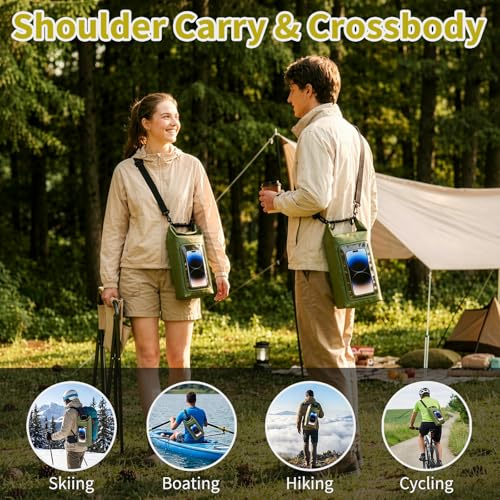 Waterproof Dry Bag, 2L Roll Top Waterproof Bag IPX8 with Crossbody Strap, Phone Clear Window, Phone Pouch Water Protector for Camp Beach Travel, Cruise Essentials, Kayak Accessories (Army Green) - color: Army green dry bag 2L