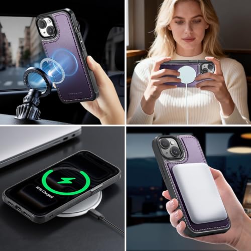 Strapurs for iPhone 15 Plus Magnetic Detachable Wallet Case, Purple - color: (Detachable with Magsafe)-Purple, size: iPhone 15 Plus - 6.7"