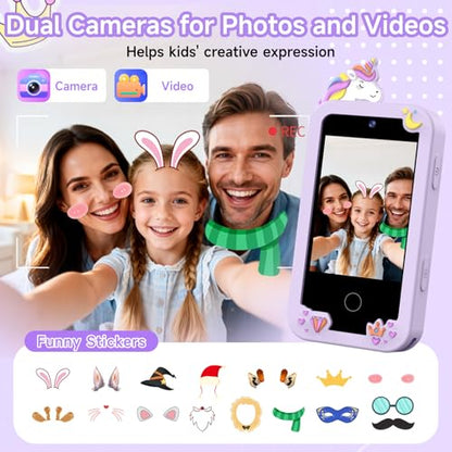 Kids Smart Phone Toys for Girls Age 3-9, Touchscreen Dual Camera Kids Phone, Christmas Birthday Gifts for Age 3 4 5 6 7 8 9, Toddler Learning Play Toy with Music Player, 8G Card - color: Rice White